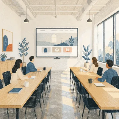 Modern Church Website Display in Meeting Room