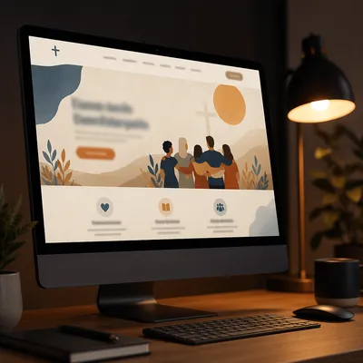 Modern Church Website Homepage on Monitor