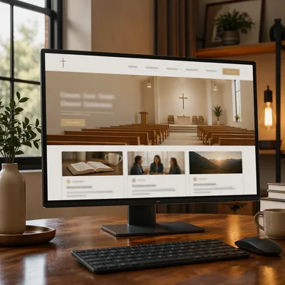 Modern Church Website Homepage on Monitor
