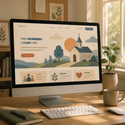 Modern Church Website Homepage on Monitor