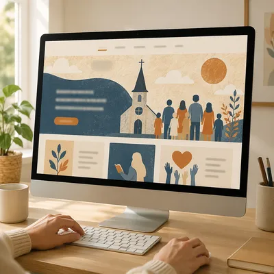 Modern Church Website Homepage on Monitor