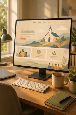 Modern Church Website Homepage on Monitor
