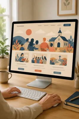 Modern Church Website Homepage on Monitor
