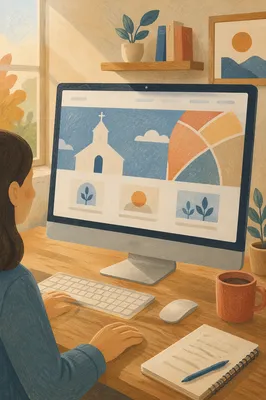 Modern Church Website Homepage on Desktop Monitor