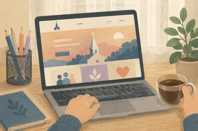 Modern Church Website Homepage on Laptop
