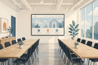Modern Church Website Display in Meeting Room