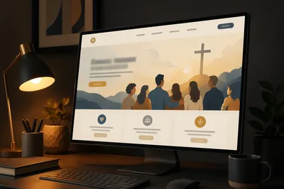Modern Church Website Homepage on Desktop Monitor