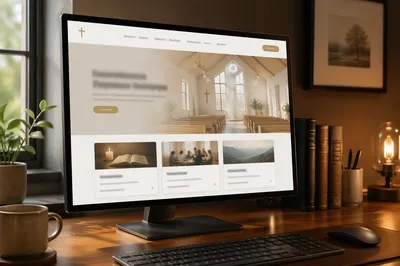 Modern Church Website Homepage on Monitor