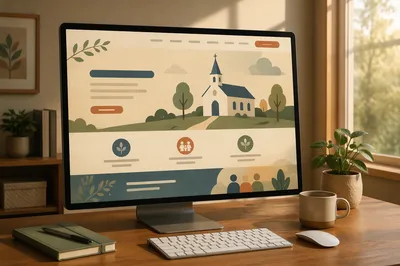 Modern Church Website Homepage on Monitor