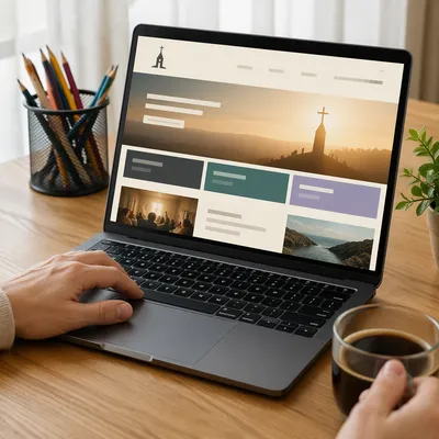 Modern Church Website Homepage on Laptop