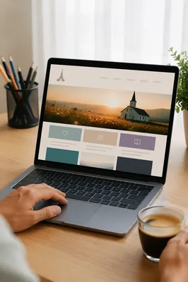 Modern Church Website Homepage on Laptop