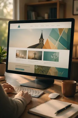 Modern Church Website Homepage on Desktop Monitor