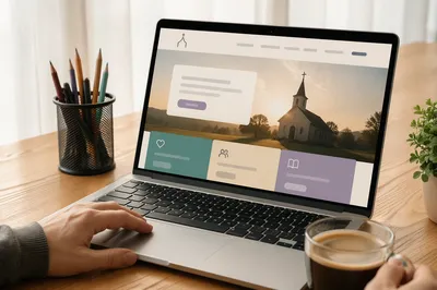 Modern Church Website Homepage on Laptop