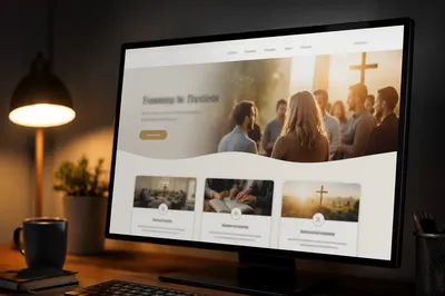 Modern Church Website Homepage on Desktop Monitor