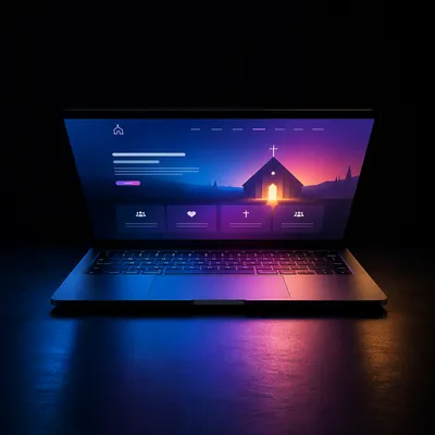 Modern Church Website Glow on Laptop