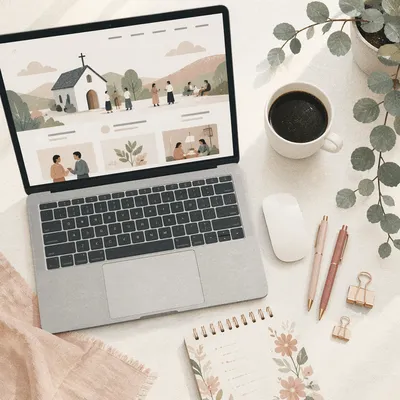 Modern Church Website Workspace on Laptop