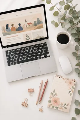 Modern Church Website Workspace on Laptop