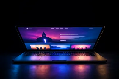 Modern Church Website Glow on Laptop