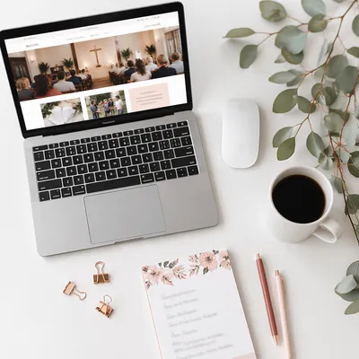 Modern Church Website Workspace on Laptop