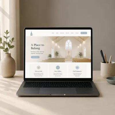 Modern Church Website Displayed on Laptop