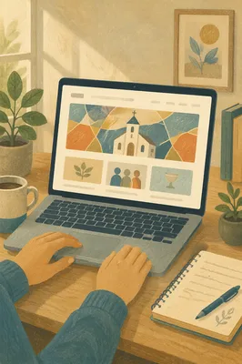 Modern Church Website on Laptop Desk