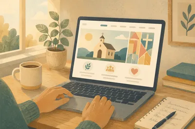 Modern Church Website on Laptop Desk