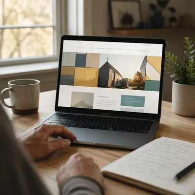 Modern Church Website on Laptop Desk