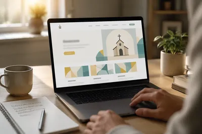 Modern Church Website on Laptop Desk