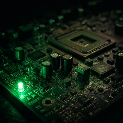 Glowing Green Circuit Board Macro Close-Up