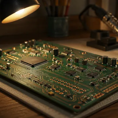 Macro Circuit Board Under Warm Desk Light