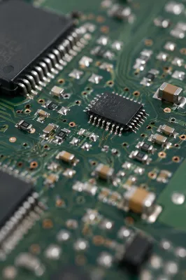 Macro Green Circuit Board with Microchips
