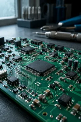Green Circuit Board Macro Detail