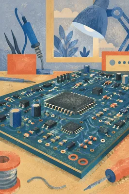 Macro Circuit Board Components in Cool Light