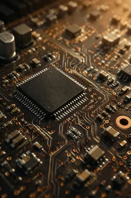 Macro Circuit Board with Microchip Detail