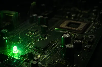 Green LED Circuit Board Macro Close Up