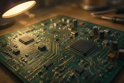 Macro Circuit Board Under Warm Desk Light