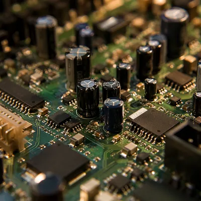 Macro Circuit Board with Glowing Components