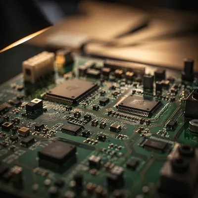 Macro Circuit Board Under Warm Desk Light