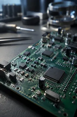 Macro Close-Up of Green Circuit Board