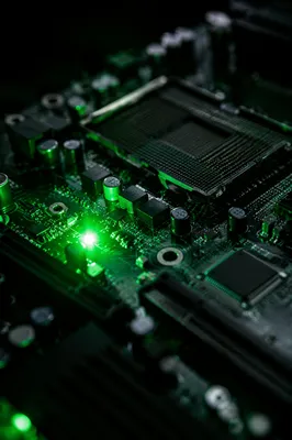 Green LED Circuit Board Macro Closeup