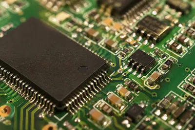 Macro Close-Up of Green Circuit Board
