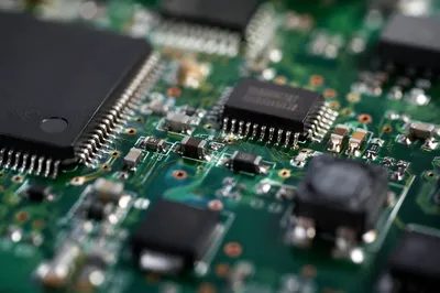 Macro Close Up of Green Circuit Board
