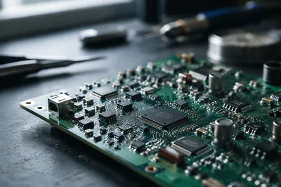 Macro Close-Up of Green Circuit Board