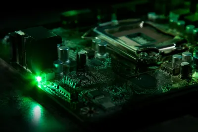 Green LED Circuit Board Macro Close Up
