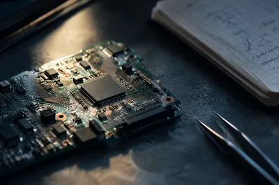 Macro Circuit Board in Morning Light