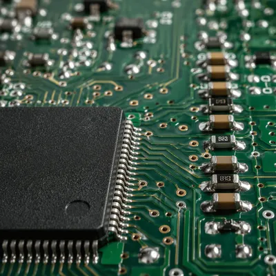 Green Circuit Board Macro With Solder Details