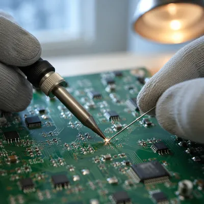 Green Circuit Board Soldering Macro Scene