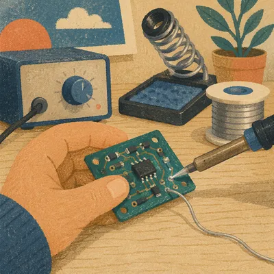 Macro Soldering on Green Circuit Board