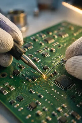 Green Circuit Board Soldering Macro Scene