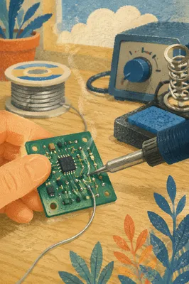 Macro Soldering on Green Circuit Board